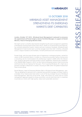 PRESS RELEASE Across a Range of Products and Mandates, for Both Professional and Institutional Investors