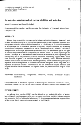 Adverse Drug Reactions: Role of Enzyme Inhibition and Induction