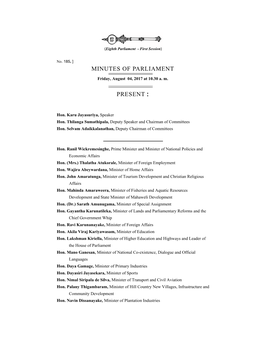 Minutes of Parliament Present