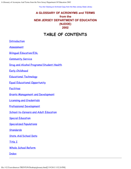 A Glossary of Acronyms and Terms from the New Jersey Department of Education 2002