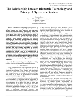 The Relationship Between Biometric Technology and Privacy: a Systematic Review