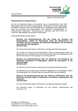 Pressemitteilung Ergebnis Umlaufverfahren