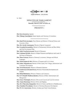 Minutes of Parliament Present