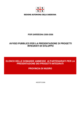 Avviso Pubblico Per La Presentazione Di Progetti Integrati Di Sviluppo