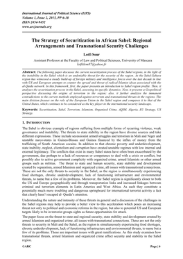 The Strategy of Securitization in African Sahel: Regional Arrangements and Transnational Security Challenges