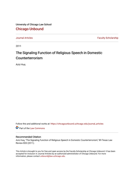 The Signaling Function of Religious Speech in Domestic Counterterrorism
