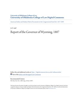 Report of the Governor of Wyoming, 1887