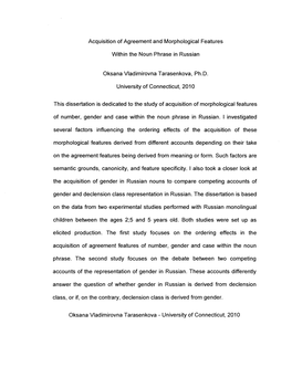 Acquisition of Agreement and Morphological Features