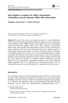 Ionic Liquids As Coagents for Sulfur Vulcanization of Butadiene–Styrene Elastomer Filled with Carbon Black