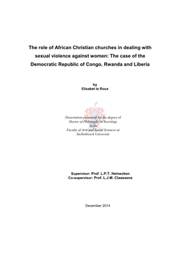 The Role of African Christian Churches in Dealing with Sexual Violence Against Women: the Case of the Democratic Republic of Congo, Rwanda and Liberia