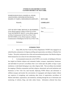 United States District Court Eastern District of New York Hamid Hassan Raza; Masjid Al-Ansar; Asad Dandia; Muslims Giving Back;