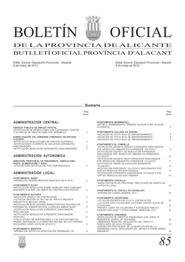 Boletín Oficial De La Provincia De Alicante Butlletí Oficial Província D'alacant