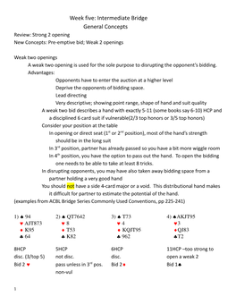 5. Week Five Intermediate Bridge-Weak Two Openings