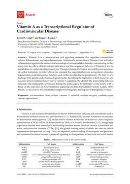 Vitamin a As a Transcriptional Regulator of Cardiovascular Disease