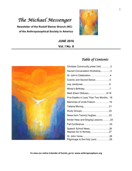 The Michael Messenger Newsletter of the Rudolf Steiner Branch (NC) of the Anthroposophical Society in America
