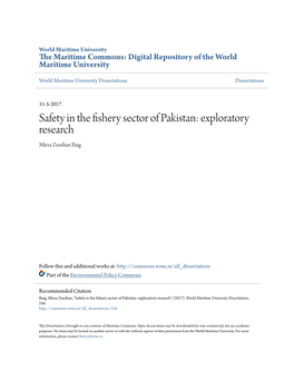 Safety in the Fishery Sector of Pakistan: Exploratory Research Mirza Zeeshan Baig