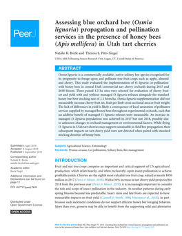 Osmia Lignaria) Propagation and Pollination Services in the Presence of Honey Bees (Apis Mellifera) in Utah Tart Cherries