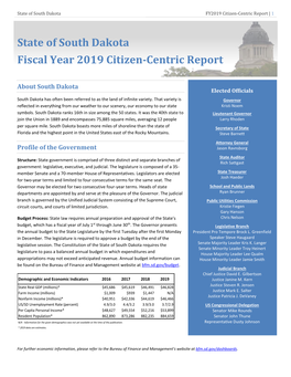 State of South Dakota Fiscal Year 2019 Citizen-Centric Report