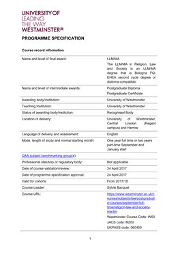 Programme Specification