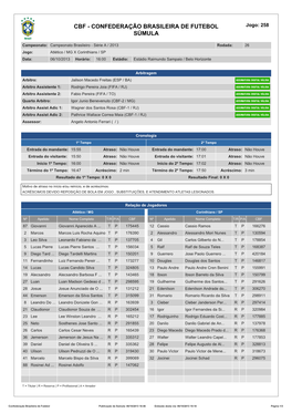 CBF - CONFEDERAÇÃO BRASILEIRA DE FUTEBOL Jogo: 258 SÚMULA