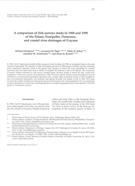 A Comparison of Fish Surveys Made in 1908 and 1998 of the Potaro, Essequibo, Demerara, and Coastal River Drainages of Guyana