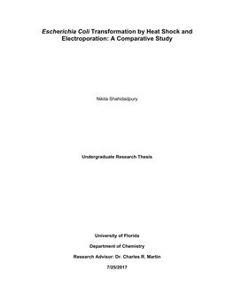 Escherichia Coli Transformation by Heat Shock and Electroporation: a Comparative Study