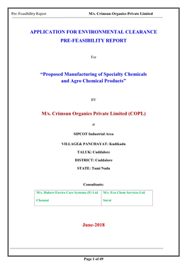 Application for Environmental Clearance Pre-Feasibility Report