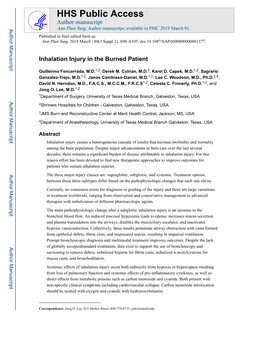 Inhalation Injury in the Burned Patient