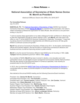 National Association of Secretaries of State Names Denise W