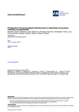 Petrogenesis of Main Group Pallasite Meteorites Based on Relationships