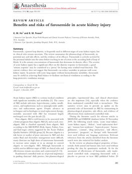 Benefits and Risks of Furosemide in Acute Kidney Injury