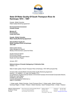 State of Water Quality of South Thompson River at Kamloops 1973 – 1997