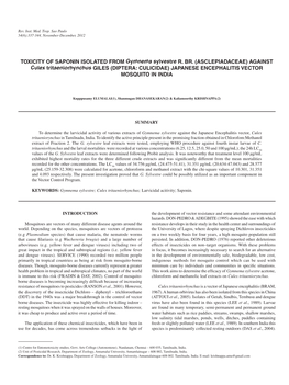 TOXICITY of SAPONIN ISOLATED from Gymnema Sylvestre R. BR. (ASCLEPIADACEAE) AGAINST Culex Tritaeniorhynchus GILES (DIPTERA: CULI