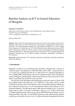 Baseline Analysis on ICT in General Education of Mongolia