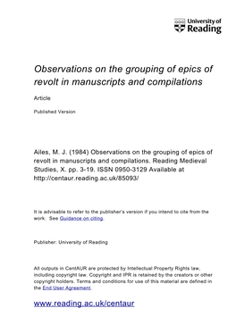 Observations on the Grouping of Epics of Revolt in Manuscripts and Compilations