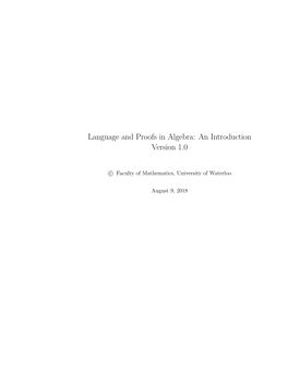 Language and Proofs in Algebra: an Introduction Version 1.0