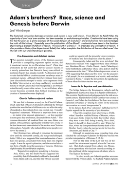 Adam's Brothers? Race, Science and Genesis Before Darwin