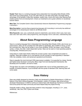 About Sass Programming Language Sass History
