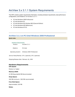 Arcview 3.X 3.1.1 System Requirements