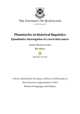 Phonotactics in Historical Linguistics: Quantitative Interrogation of a Novel Data Source