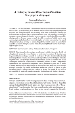 A History of Suicide Reporting in Canadian Newspapers, 1844–1990