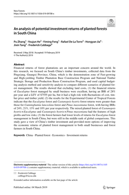 An Analysis of Potential Investment Returns of Planted Forests in South China