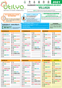 Calendario Raccolta Rifiuti 2021 Villaga