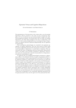 Epistemic Virtues and Cognitive Dispositions