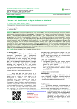 “Serum Uric Acid Levels in Type II Diabetes Mellitus”