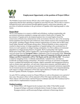 Employment Opportunity at the Position of Project Officer