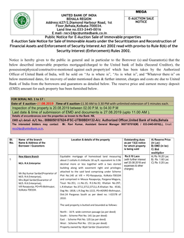 Public Notice for E-Auction Sale of Immovable Properties E-Auction