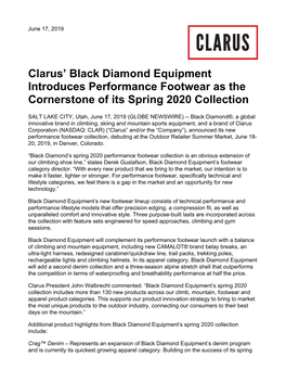 Clarus' Black Diamond Equipment Introduces