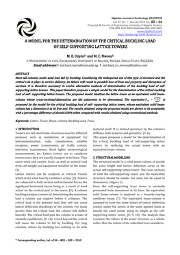 A Model for the Determination of the Critical Buckling Load of Self-Supporting Lattice Towers