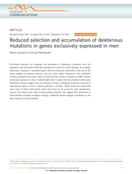 Reduced Selection and Accumulation of Deleterious Mutations in Genes Exclusively Expressed in Men
